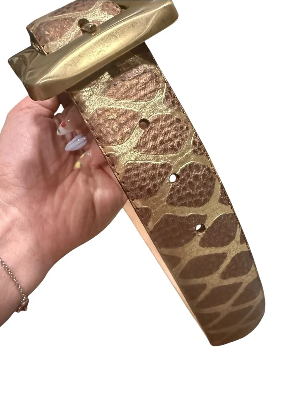Vintage Elite Gold Animal Print Leather Statement Belt Oversized Buckle Small